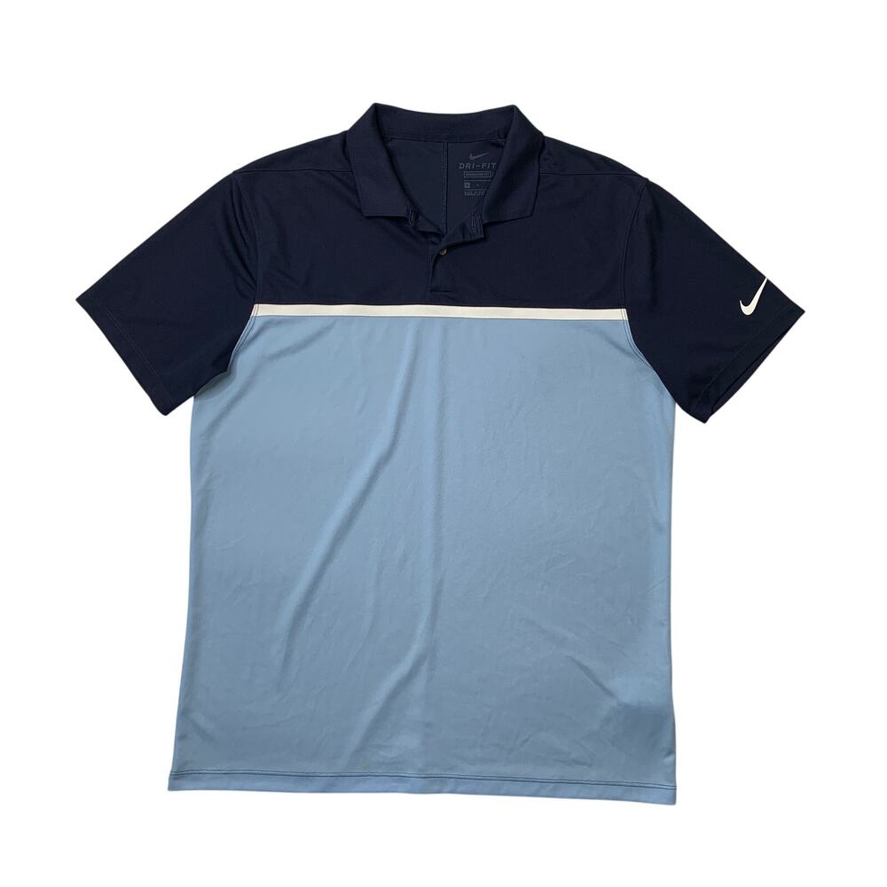 Nike Golf Shirt Mens M Medium Blue Colorblock Dri Fit Victory Moisture Wick Polo